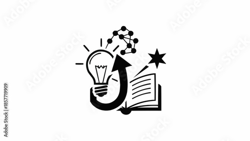 Illuminating Knowledge - Lightbulb, Arrow, Constellation, Book, and Star.