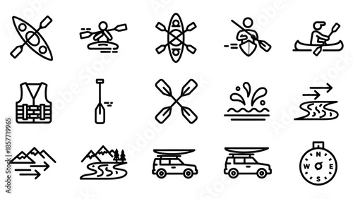 Collection of Kayaking and Outdoor Adventure Icons.