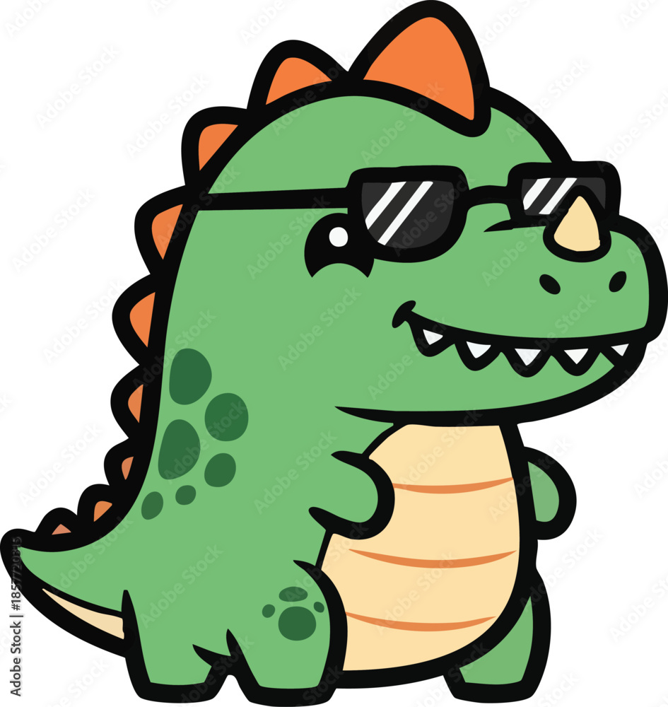 Obraz premium Cartoon Dinosaur Wearing Sunglasses Smiling.