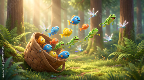Joyful Forest Chaos with Fish and Frogs