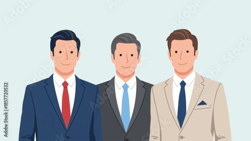 Three Businessmen in Suits Standing Together, Illustrating Professionalism and Teamwork.