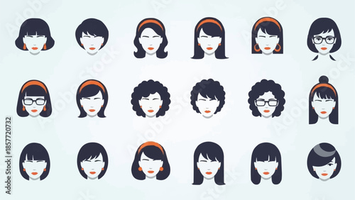 Diverse Collection of Female Avatar Faces with Varying Hairstyles.