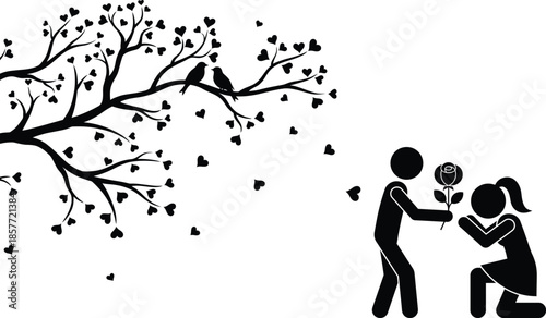 Man proposing to woman under heart tree