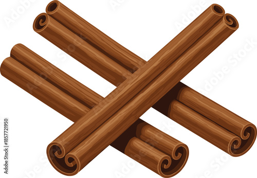 Aromatic dry cinnamon sticks vector illustration isolated on white background for kitchen spices, herbal cooking ingredients, autumn seasoning, and healthy food bakery design.