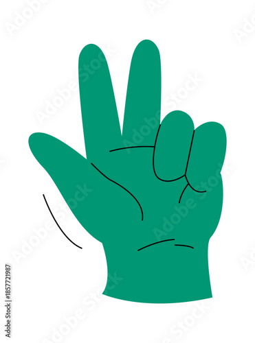 Gesture and hand showing non verbal element of communication. Vector isolated open palm and rebellion symbol with doodles. Thumb up, rock and roll and okay, peace and first up
