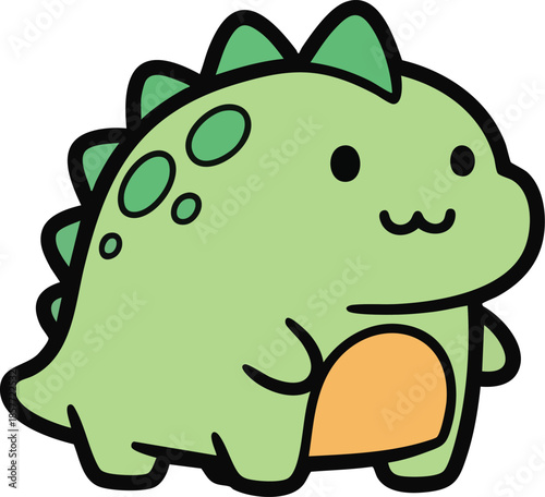 Green Dinosaur with Tiny Arms and Happy Smile, Kawaii Prehistoric Animal Character