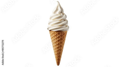 Foto Vanilla soft serve ice cream cone isolated PNG, sweet dessert treat on transpare