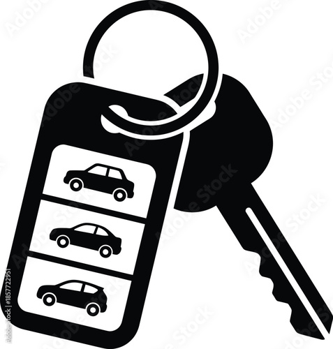 Car key with three vehicle options on keychain