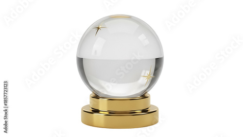 Billede på lærred Crystal ball with golden base isolated PNG, magical fortune teller sphere on tra