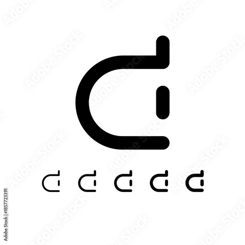 Letter D, digital alphabet cyber font, including set of five different rounded letters, vector illustration 10EPS