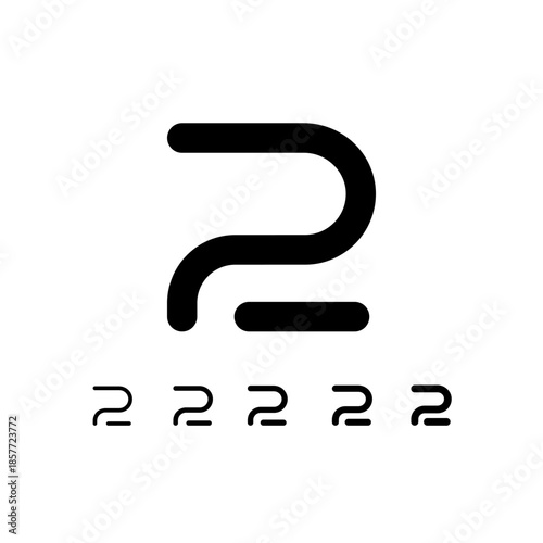 Number 2, digital numeral two, including set of five different cyber rounded numbers, vector illustration 10EPS
