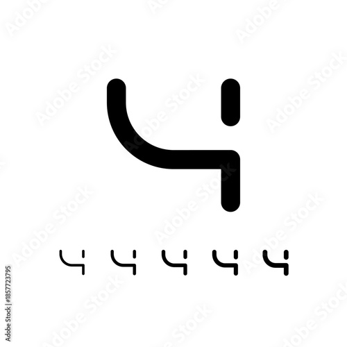 Number 4, digital numeral four, including set of five different cyber rounded numbers, vector illustration 10EPS