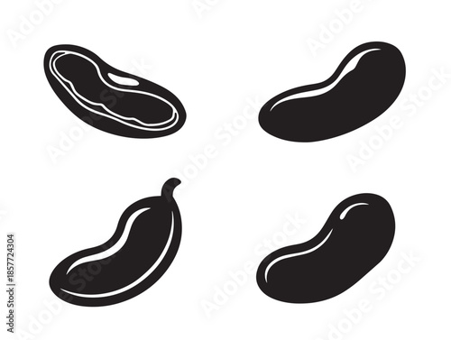 A beautiful set of four solid black bean pod silhouette vector icons