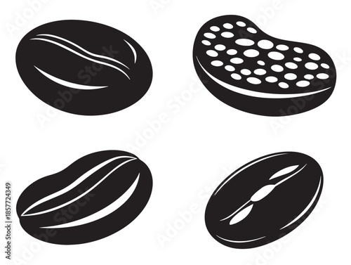 A gorgeous collection of four detailed black bean plant silhouette illustrations