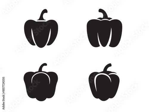 A beautiful collection of four detailed black bell pepper silhouette illustrations