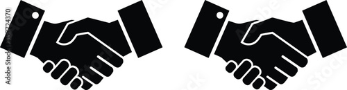 Vector illustration of business handshake icon representing partnership agreement deal and successful cooperation in black and white flat style.