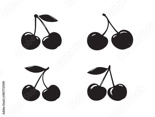 A simple and stunning set of four solid black cherry fruit silhouette icons