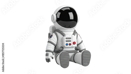 Astronaut Toy Sitting Isolated on White Background