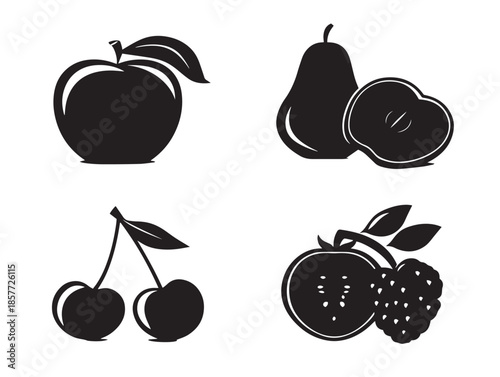 A stunning and appetizing collection of fruit silhouette icons for food