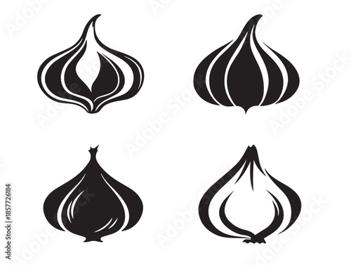 A beautiful and aromatic garlic bulb silhouette set in solid black