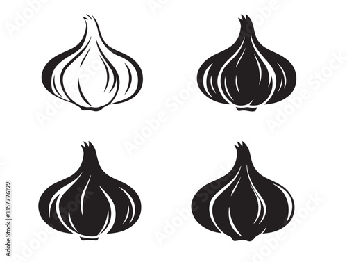 A gorgeous and detailed set of garlic plant silhouette illustrations