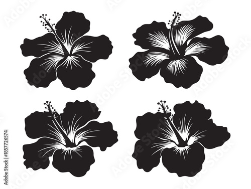 A stunning and vibrant hibiscus flower and bud silhouette icon set