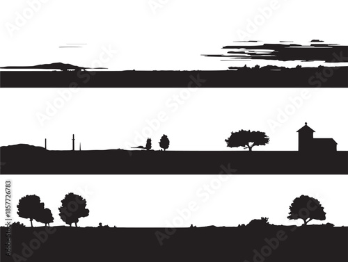 A gorgeous and dramatic sea and sky horizon silhouette illustration