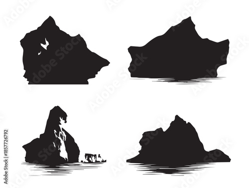 A stunning and cold collection of iceberg and glacier silhouette vectors