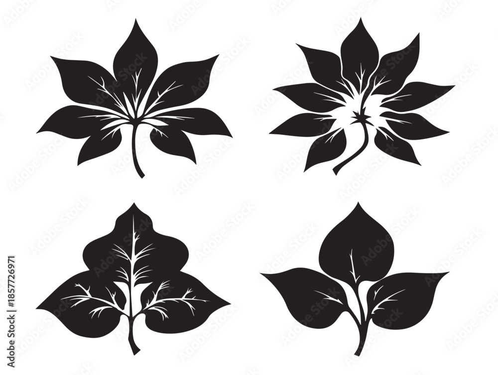Obraz premium A lovely set of four simple black ivy leaf silhouette vector icons