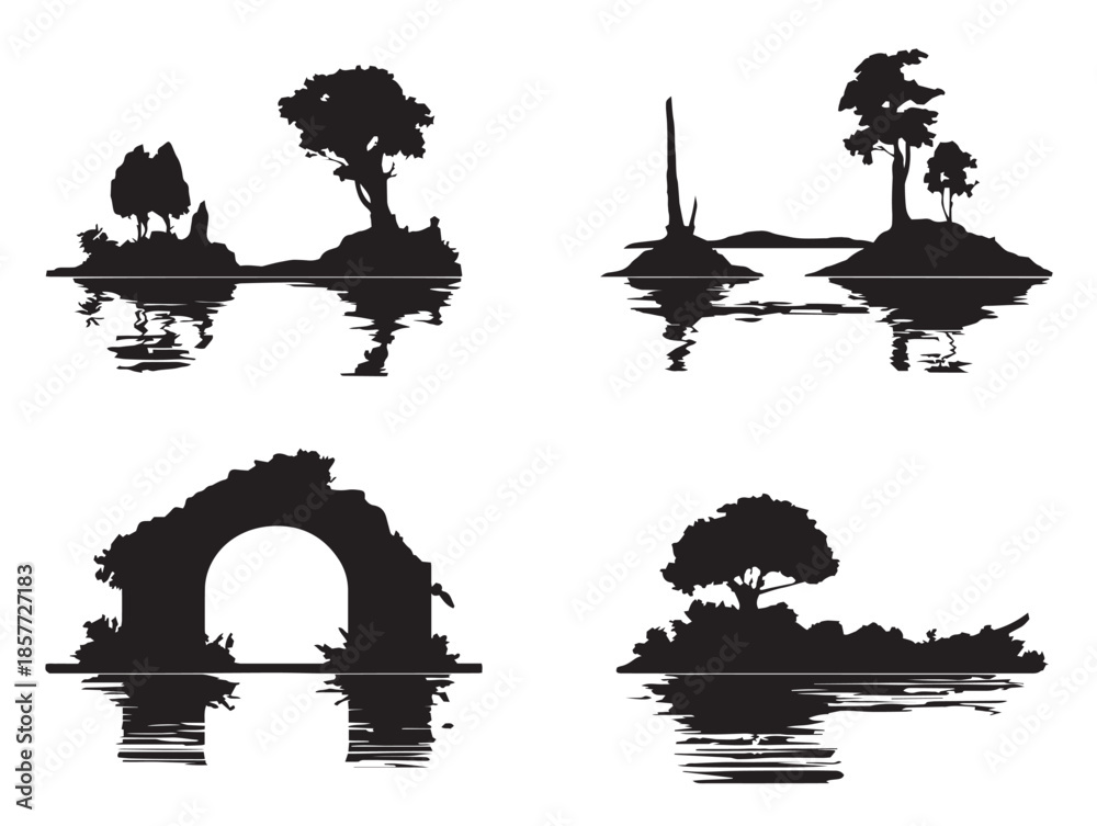 Obraz premium A simple and serene black lake silhouette icon on a white background