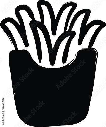 Silhouette Crispy French Fries in Box Vector for Fast Food Menu Design