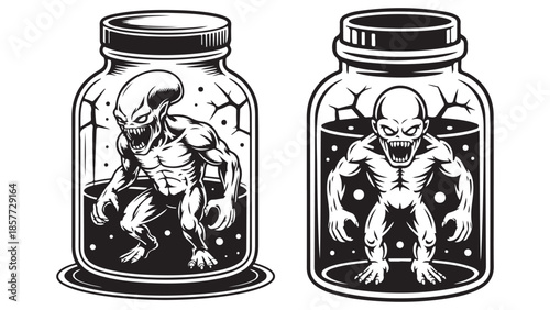 Dark Sci-Fi Alien Laboratory Logo Illustration