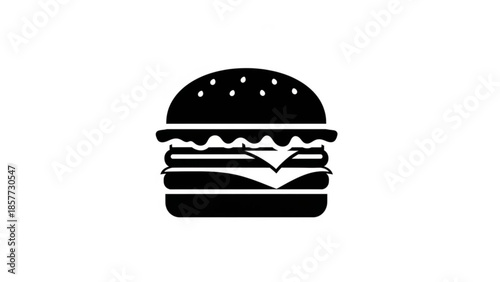 A black and white illustration of a burger on a plain white background viewed from the front