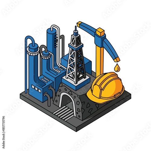 Oil Refinery Model with Hard Hat.