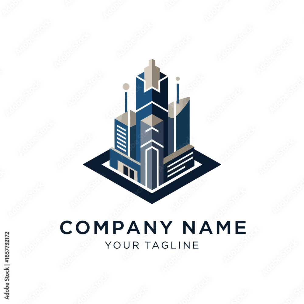 Fototapeta premium 3D Cityscape Logo Design Template Illustration.