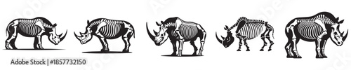 vector set of rhino skeleton bones silhouettes