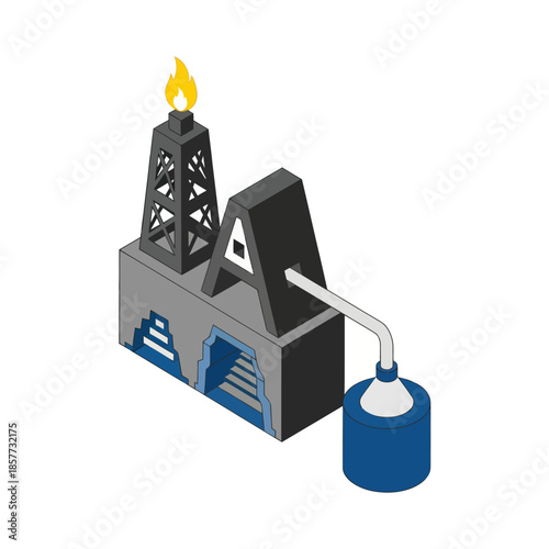 Oil Refinery Illustration with Flare Tower.