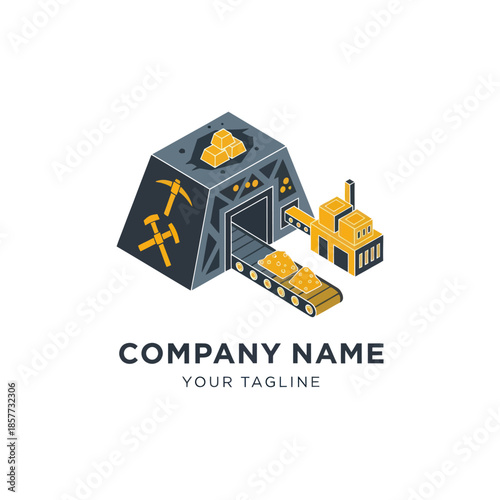 Mining Industry Logo Template with Machinery.