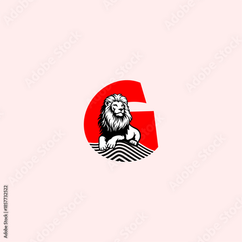 Luxury sitting lion logo with...