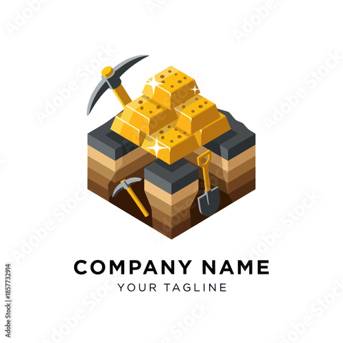 Gold Bars and Mining Tools Illustration.