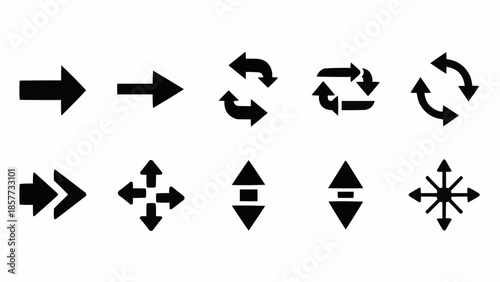 Collection of Black Arrow Icons on White Background.