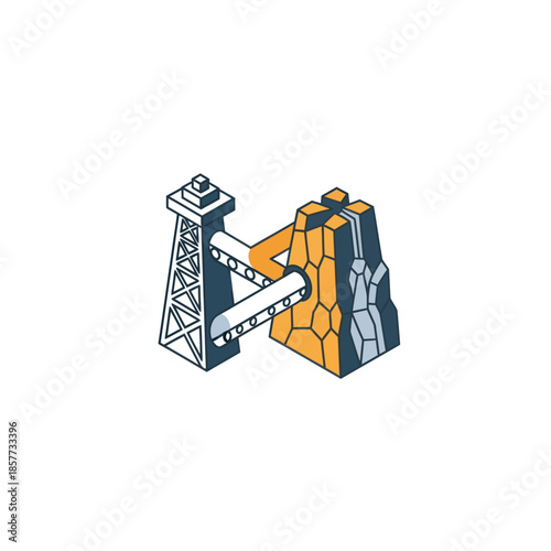 Crane Lifting Rock Fragment Illustration.