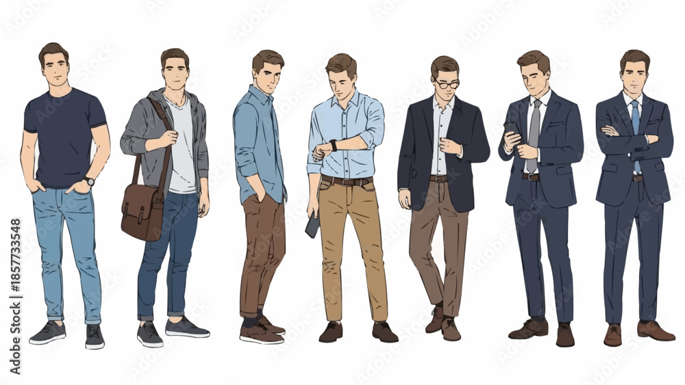 Fototapeta premium Diverse Mens Fashion Styles - A Collection of Outfits.