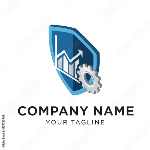 Shield Logo with Gear and Chart.