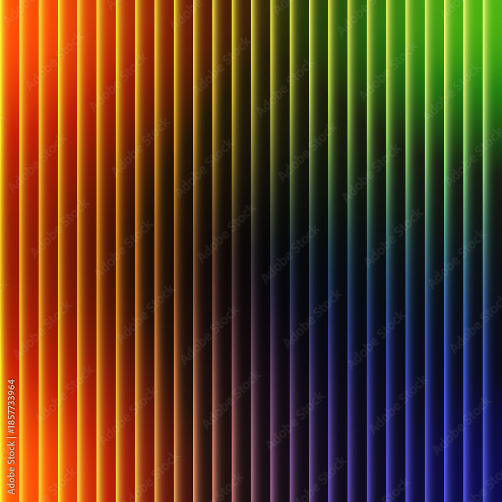 Fototapeta premium Vibrant vertical lines over a multicolor gradient, abstract digital art with yellow, green, blue red transitions, symmetrical composition for Vertical Color Gradient Stripes Abstract Background