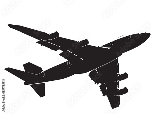 A gorgeous solid black airplane silhouette against a clean white background