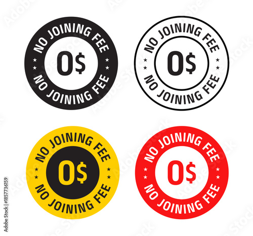 'No Joining Fee' stamp vector illustration.Promotional price labels suitable for marketing offers, membership promotions, subscription plans, education institutes, gyms and financial services. vector