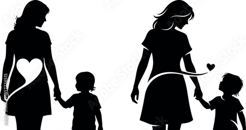 Mother and child silhouettes representing love and family