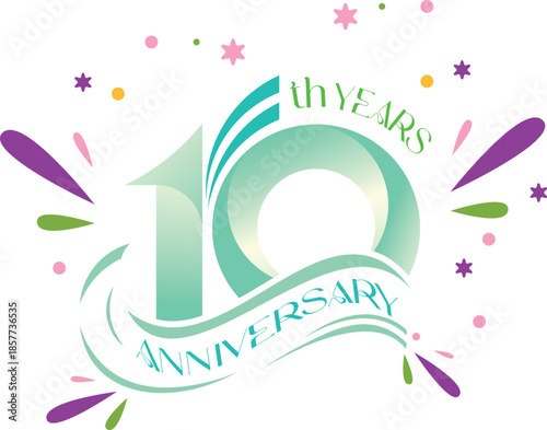 Tableau sur toile 10th anniversary celebration colorful typography badge vector illustration