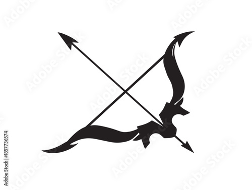 A beautiful bow and arrow silhouette in a solid black dynamic style